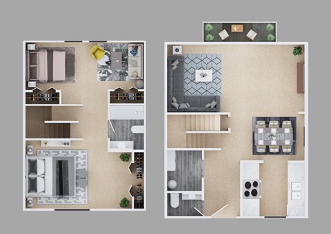 2-bedroom townhouse floor plan.